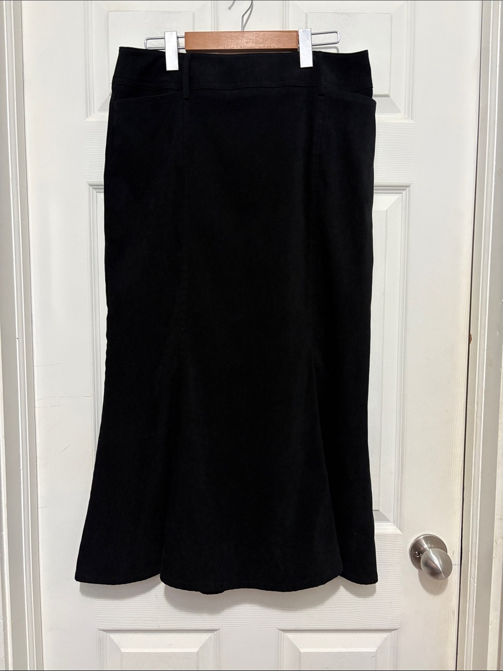 Vintage Black Ultra Suede Trumpet Maxi Skirt